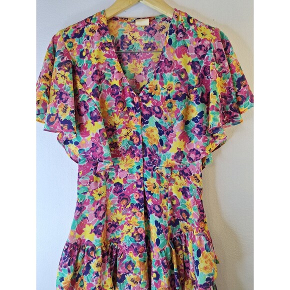 Vtg SANDY SANDY 80'S Floral Print Dress Sz S Ruffles Easter Spring Retro Fairy - Picture 4 of 11